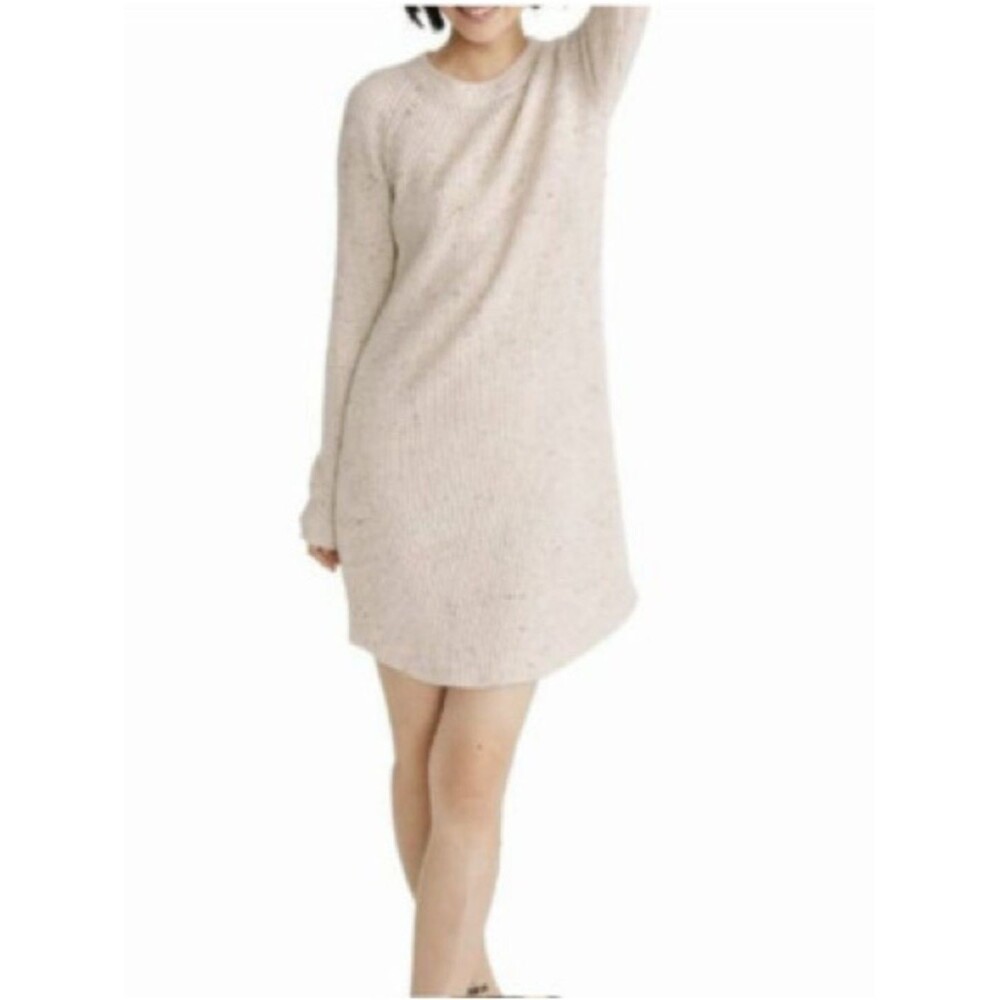 Madewell Wool Blend Curved Hem Long Sleeve Sweater Dress Chunky Knit Sz S